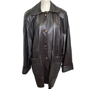 Vintage Y. Alexander New York Genuine Leather Jacket Braided Trim Brown Womens‎